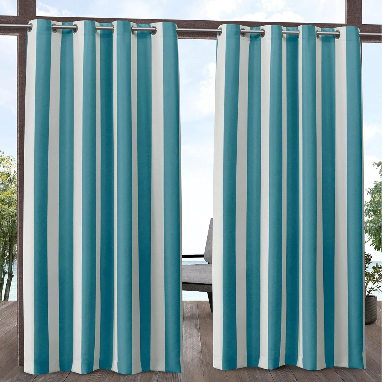 2 Pzas Panel cortina ojales 54x84" verde azulado