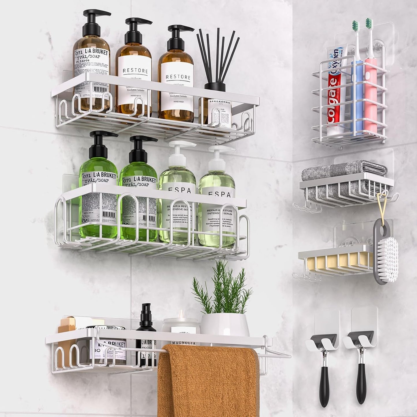 Organiz. ducha 9uds acero inox sin taladrar