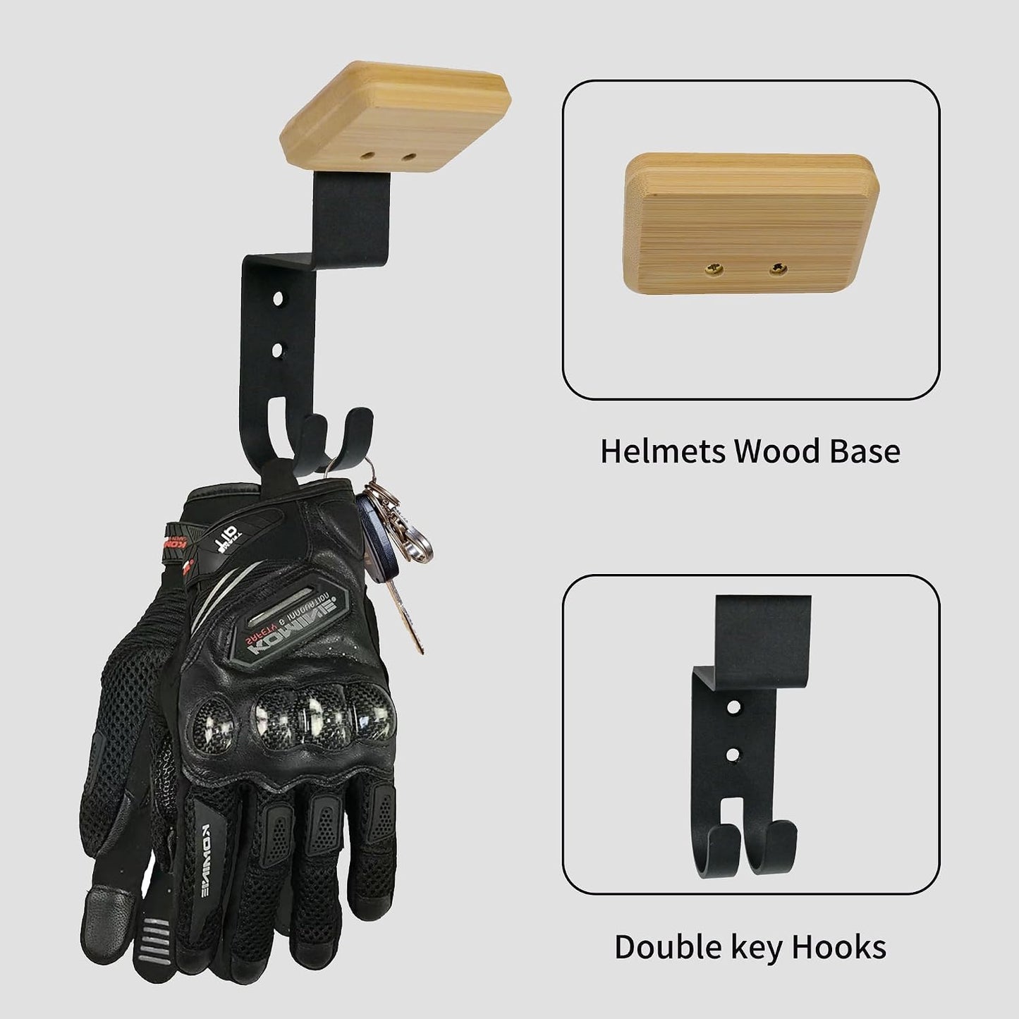 2 Soportes Pared Casco con Ganchos Madera y Acero