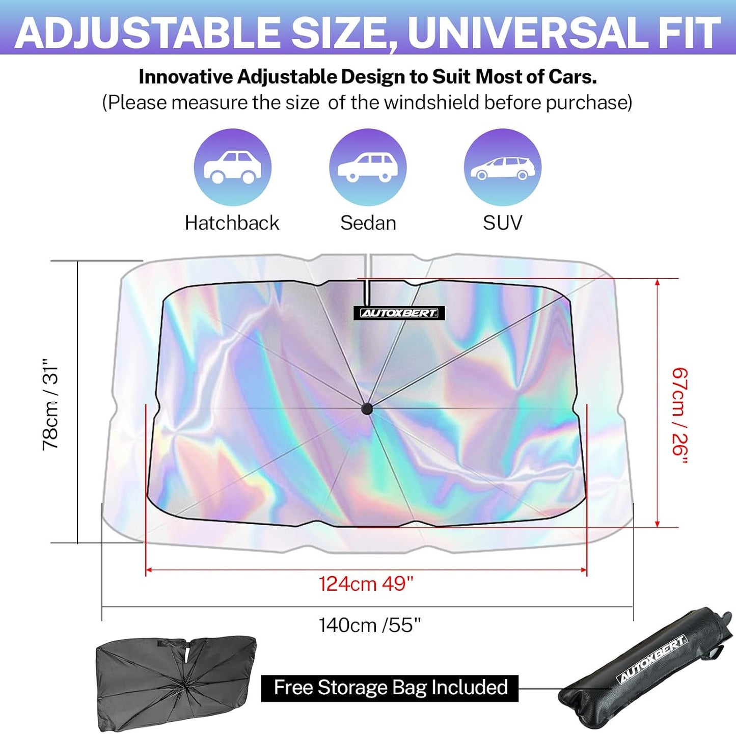 Parasol plegable para parabrisas auto camaleón 31x53"