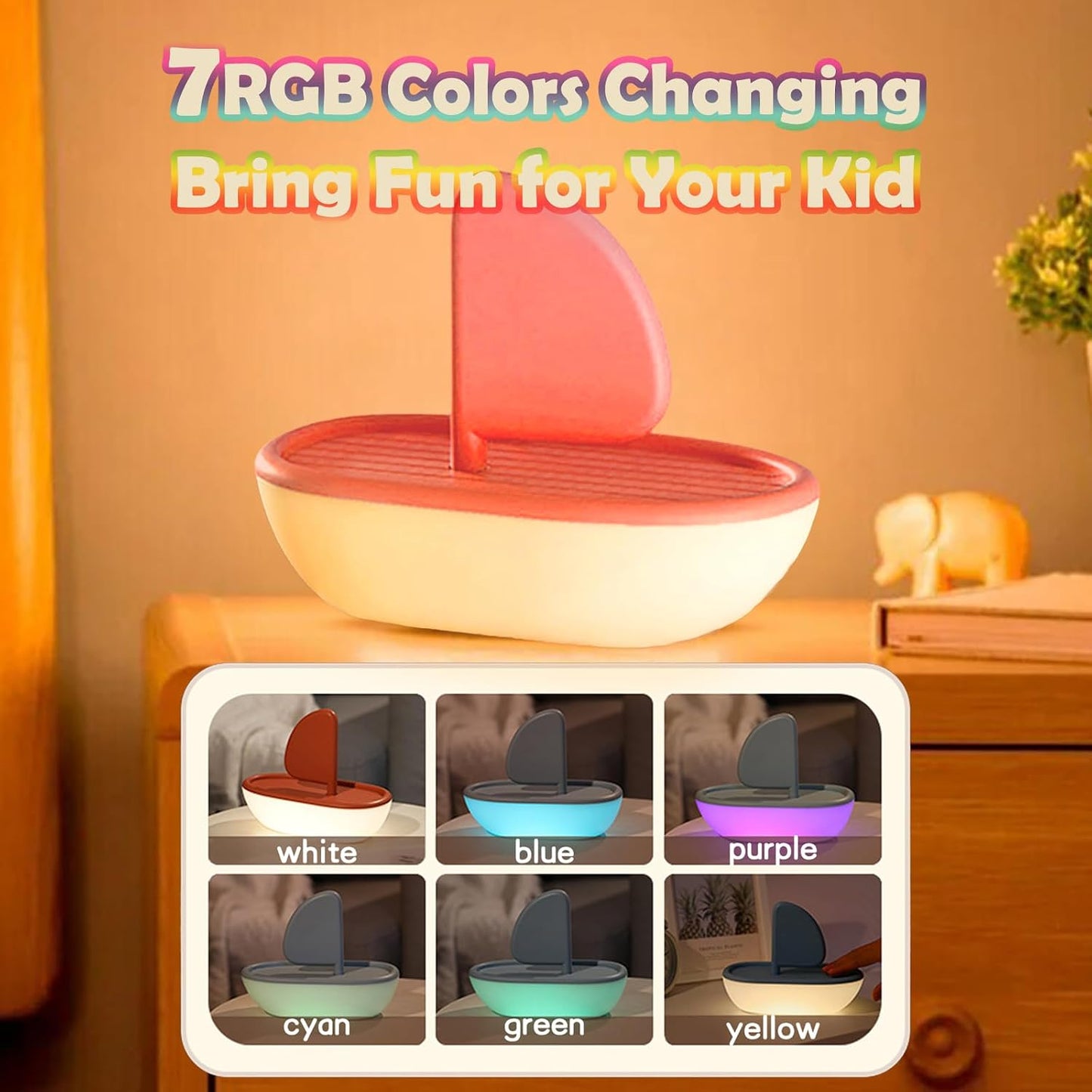 Luz nocturna velero musical recargable USB para dormir