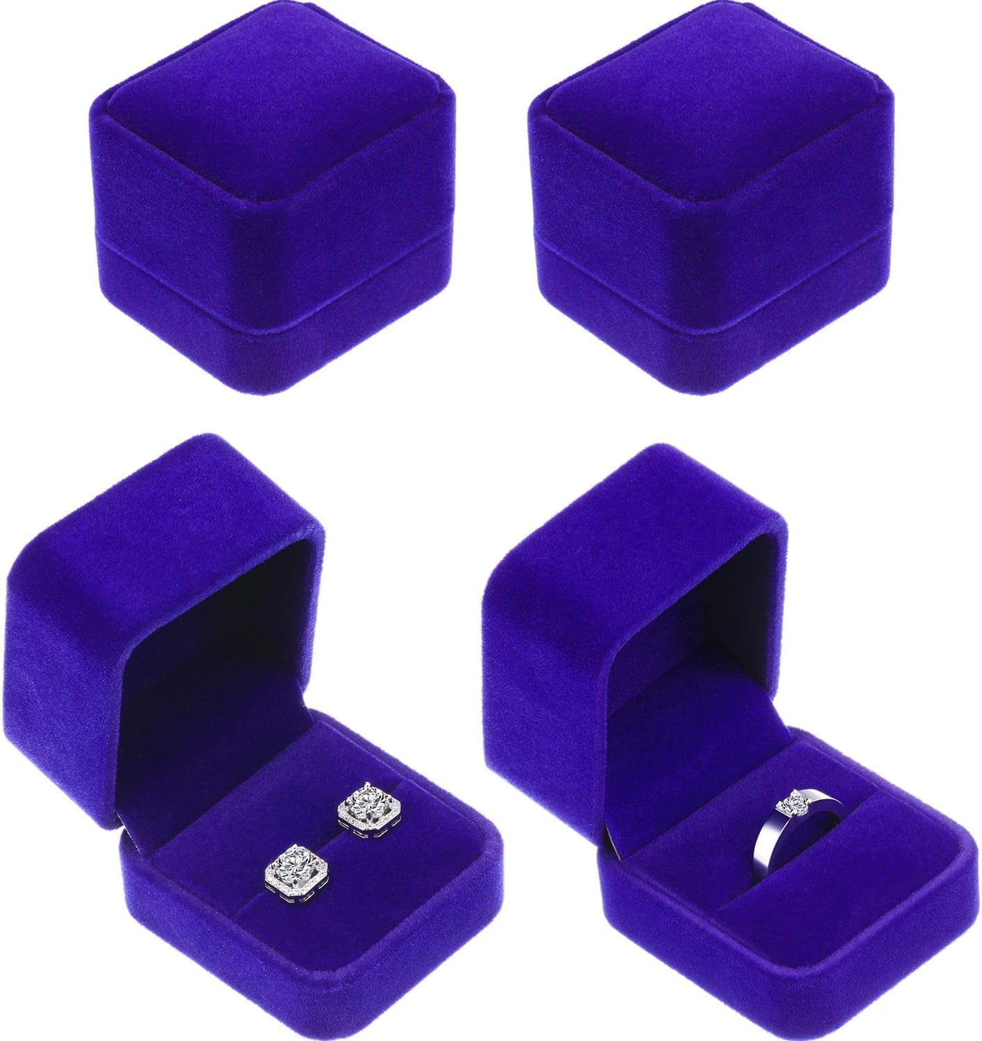Caja 4 Pzas Arete Terciopelo Regalo Boda Compromiso Azul Rey