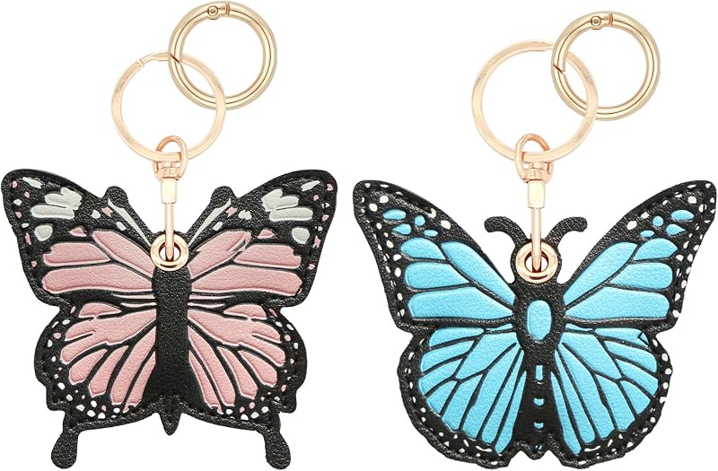 2 Llaveros ocultos para Airtag funda cuero mariposa mujer