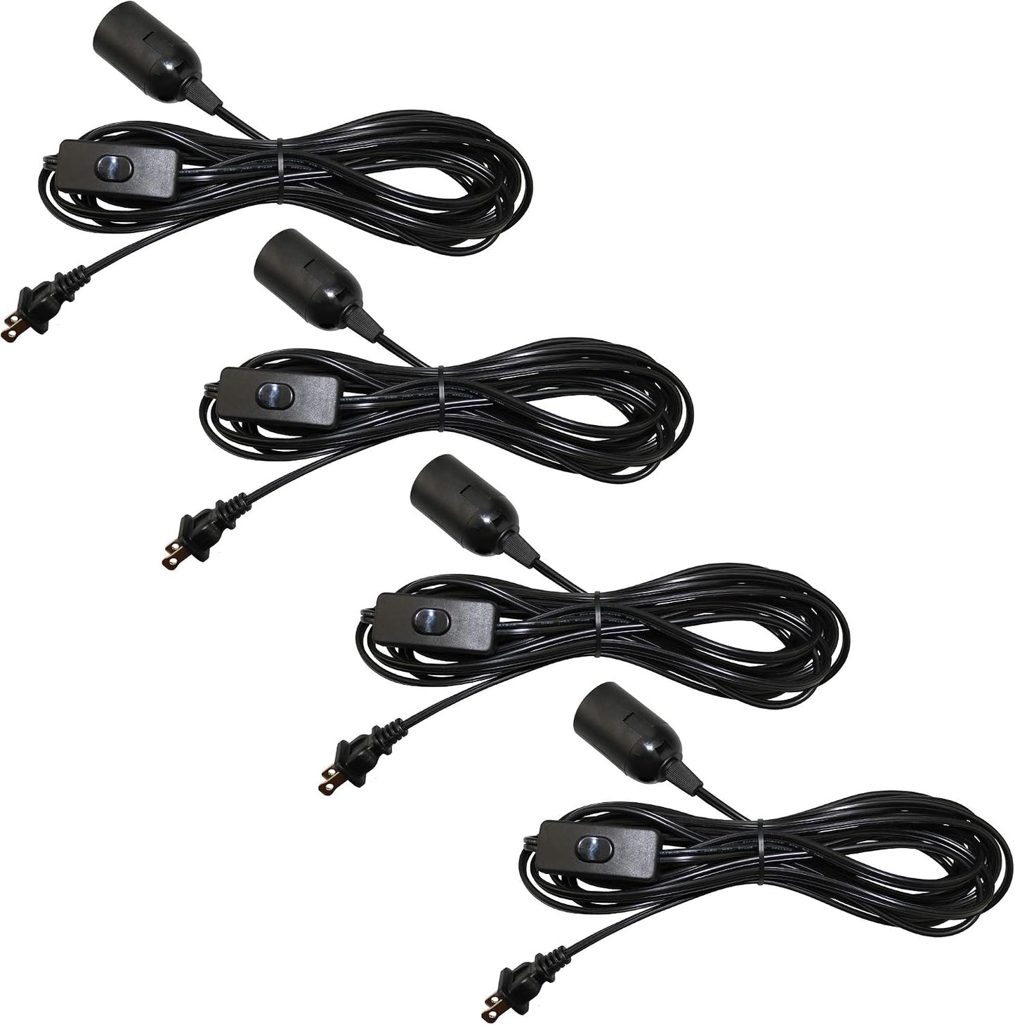 4 Cables Extensión 20ft E26 con Interruptor Negro
