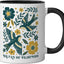 Taza cerámica floral feminista en negro/blanco