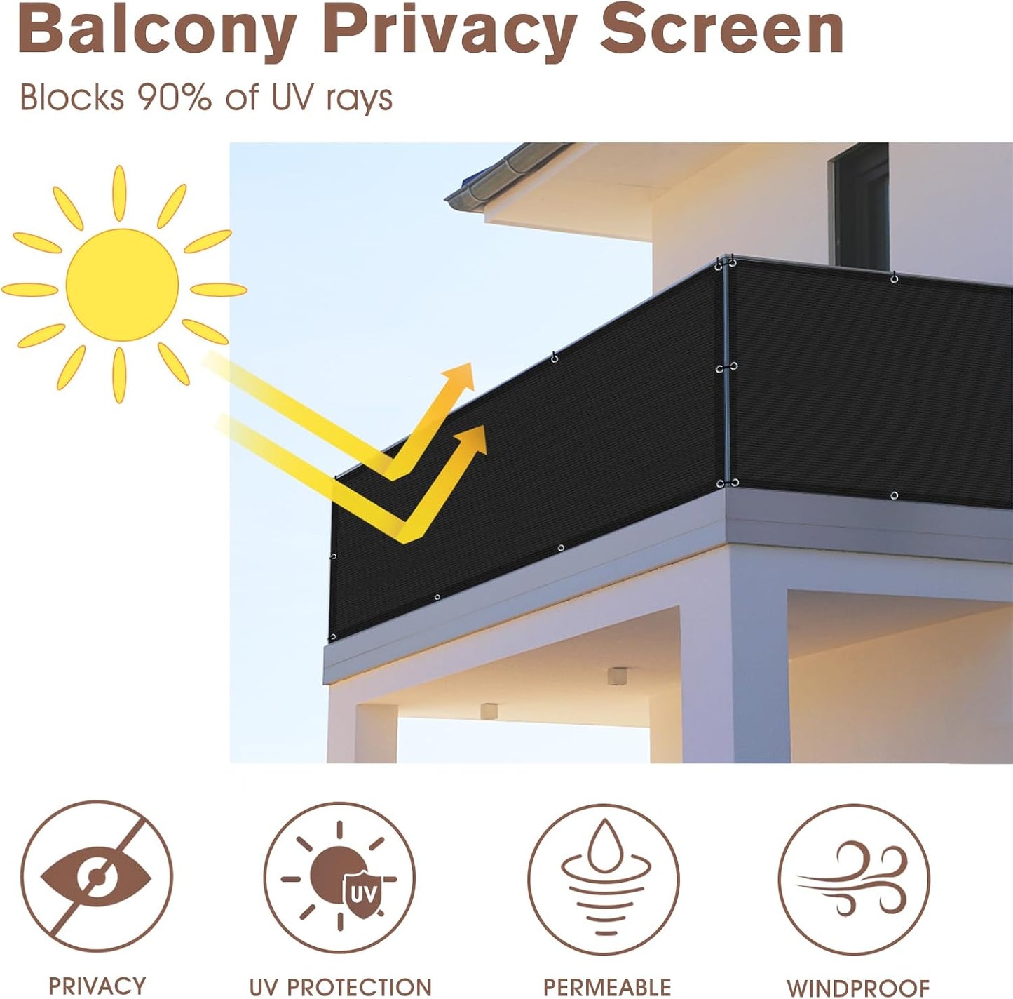 Cubierta malla privacidad terraza exterior 3x16pulg negro