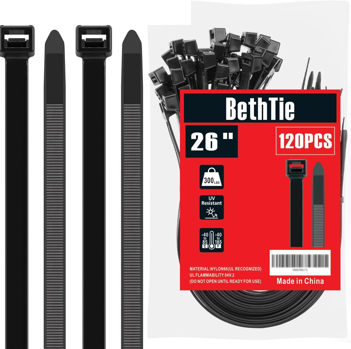 Bridas de cremallera negras 26pulg 120 PCS para trabajo pesado