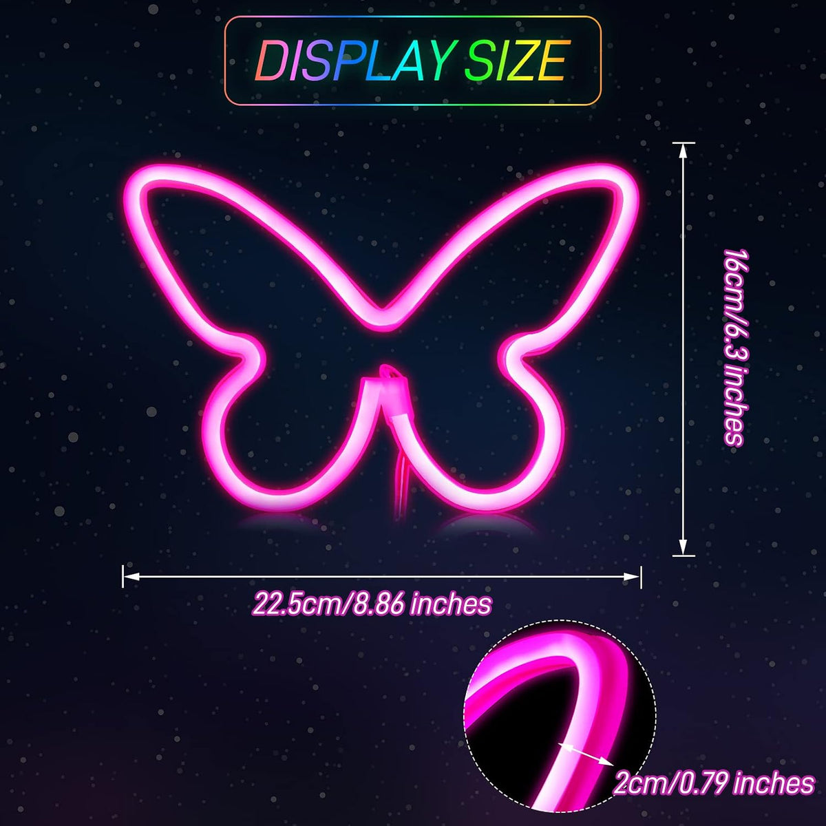 2 Pzas Cartel Neón Mariposa LED USB Batería 3AA