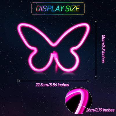 2 Pzas Cartel Neón Mariposa LED USB Batería 3AA