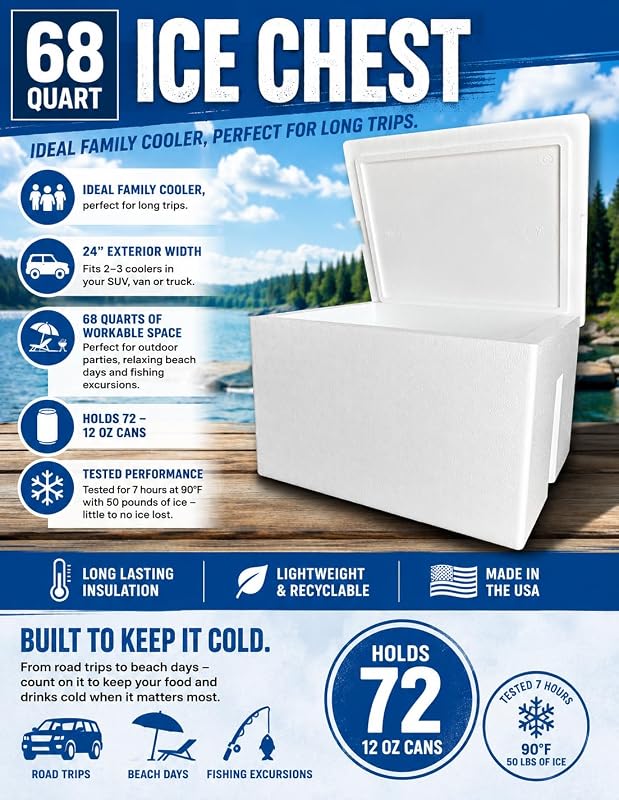 Cofre hielo espuma poliestireno 68qt aislante