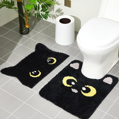 2 Tapetes Baño Forma U Gato Negro Antiderrap 24x20pulg 24x16pulg