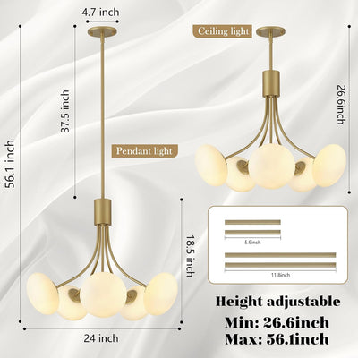 Candelabro moderno 5 luces cristal esmerilado sala cocina