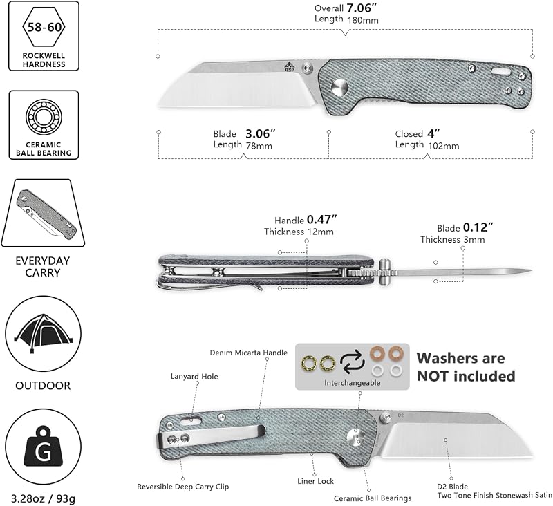 Cuchillo EDC plegable D2 3.06" hoja satinada mango micarta