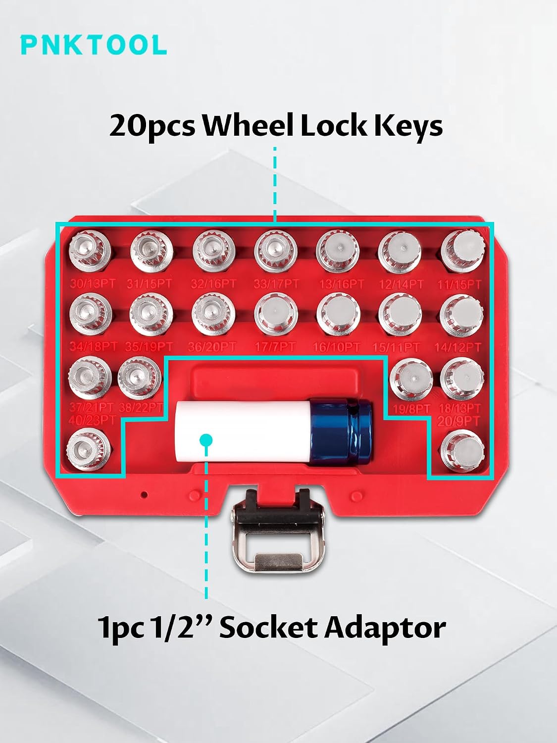 Set 21 llaves bloqueo rueda adaptador 1/2" para Mini