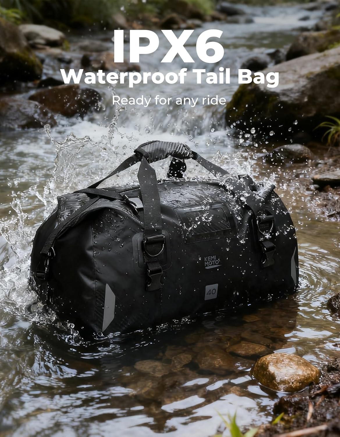 Bolsa impermeable motocicleta 25-65l 4 correas negro