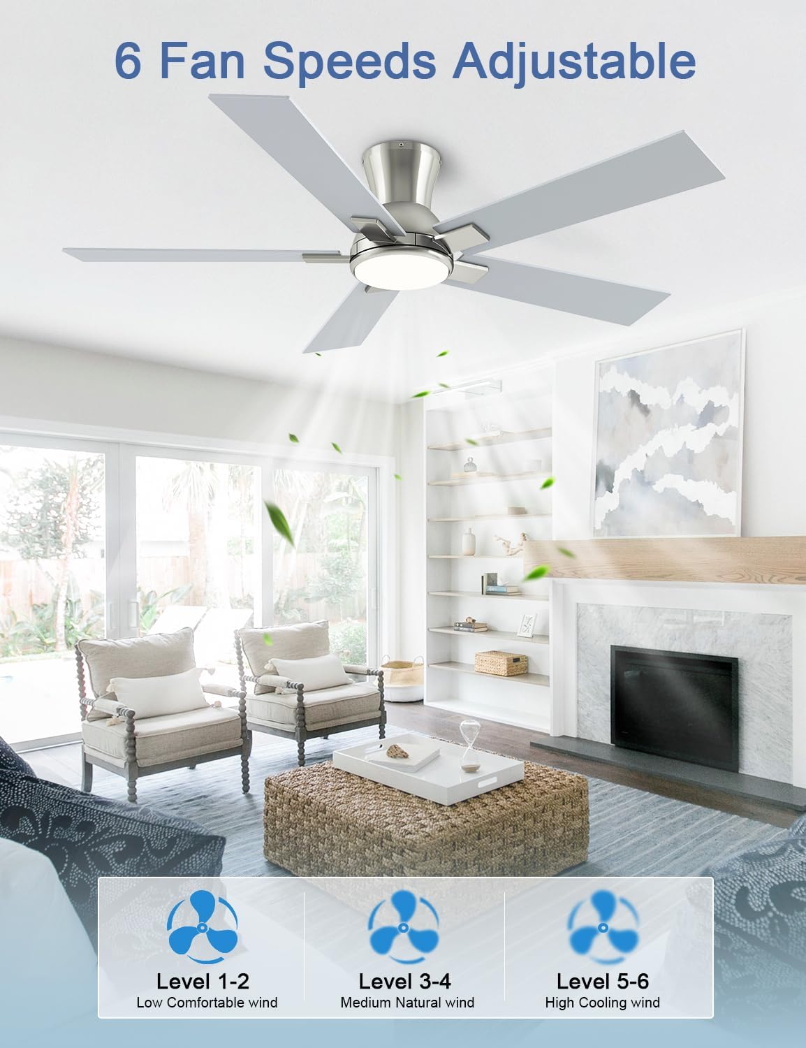 Ventilador techo 52pulg níquel cepillado LED 6 vel