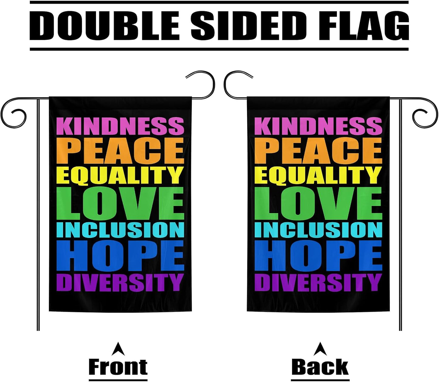 Bandera jardín 12x18 pulg textos kindness peace equality love