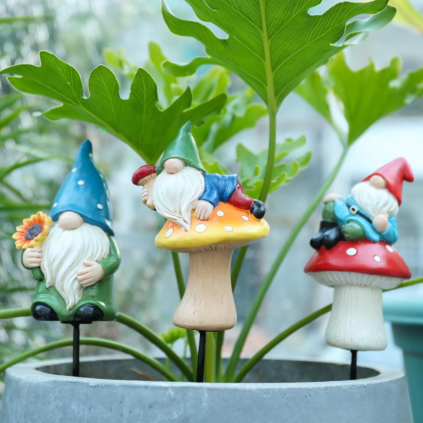 Estacas gnomos resina color azul para jardín