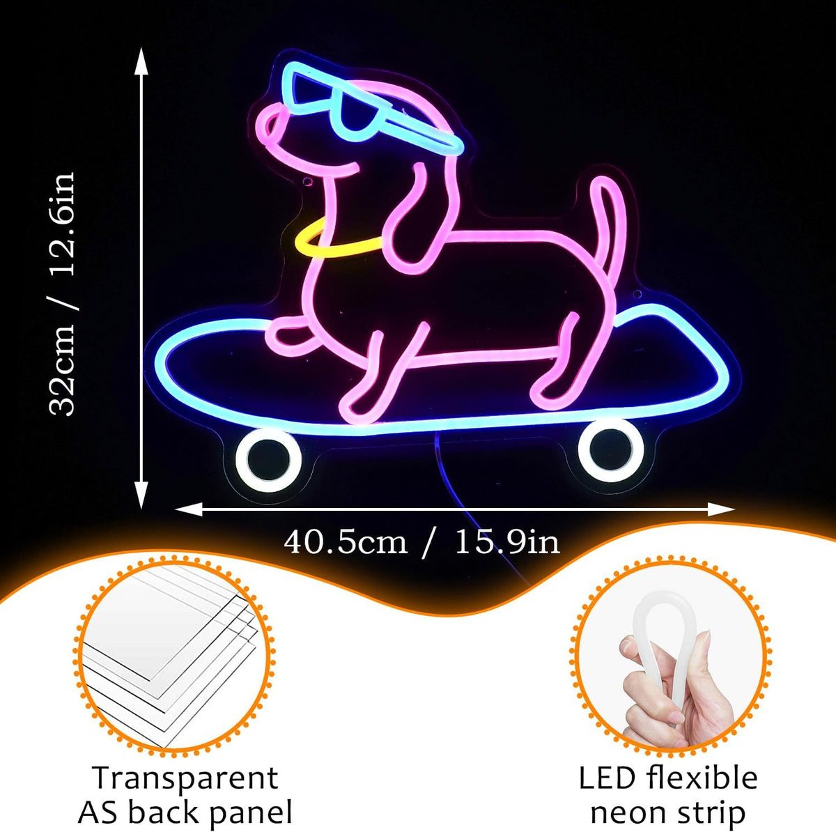 Letrero neón perro monopatín Dachshund para dormitorio bar