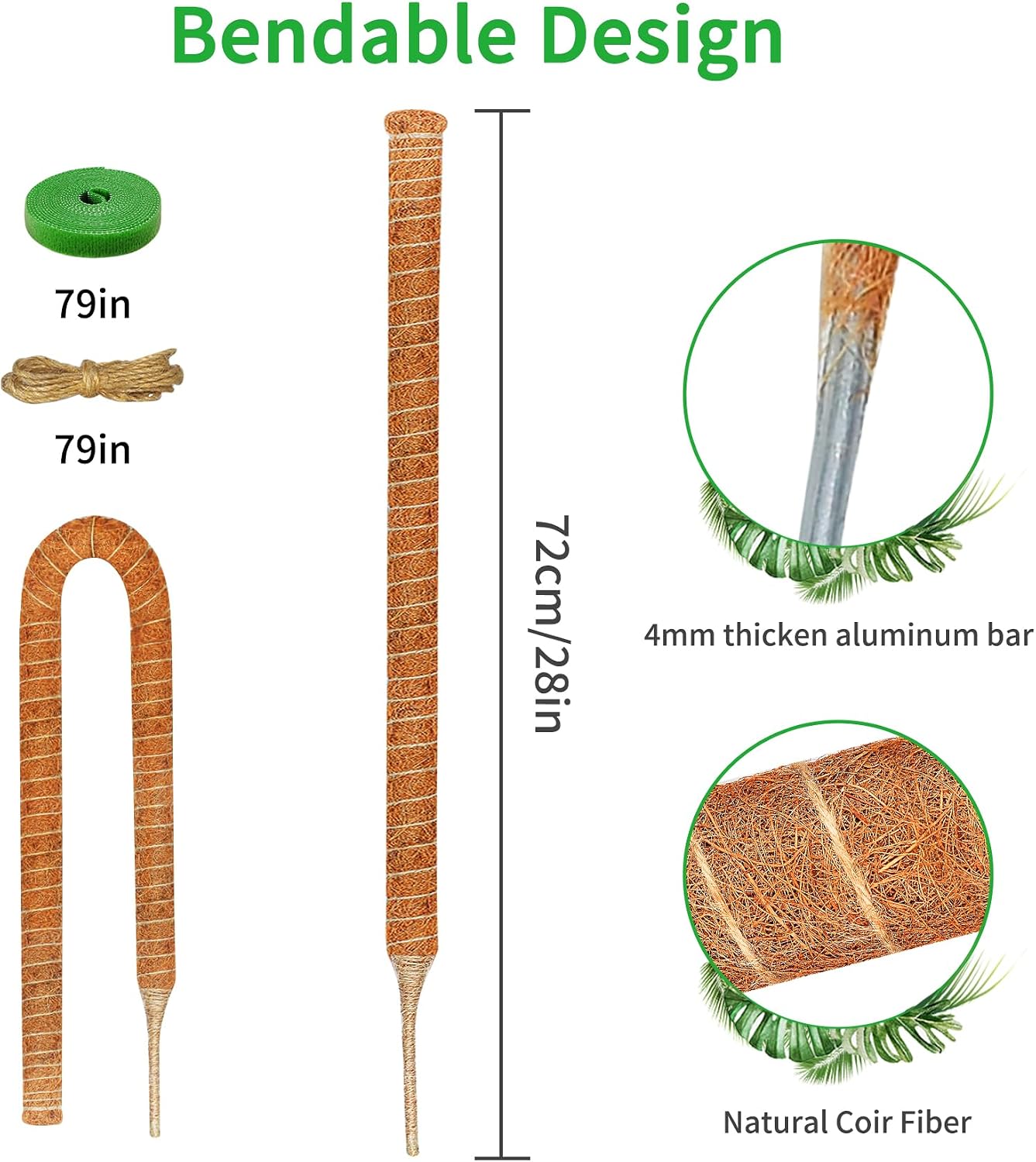 2 Postes Musgo Coco 28pulg para Potos y Filodendro