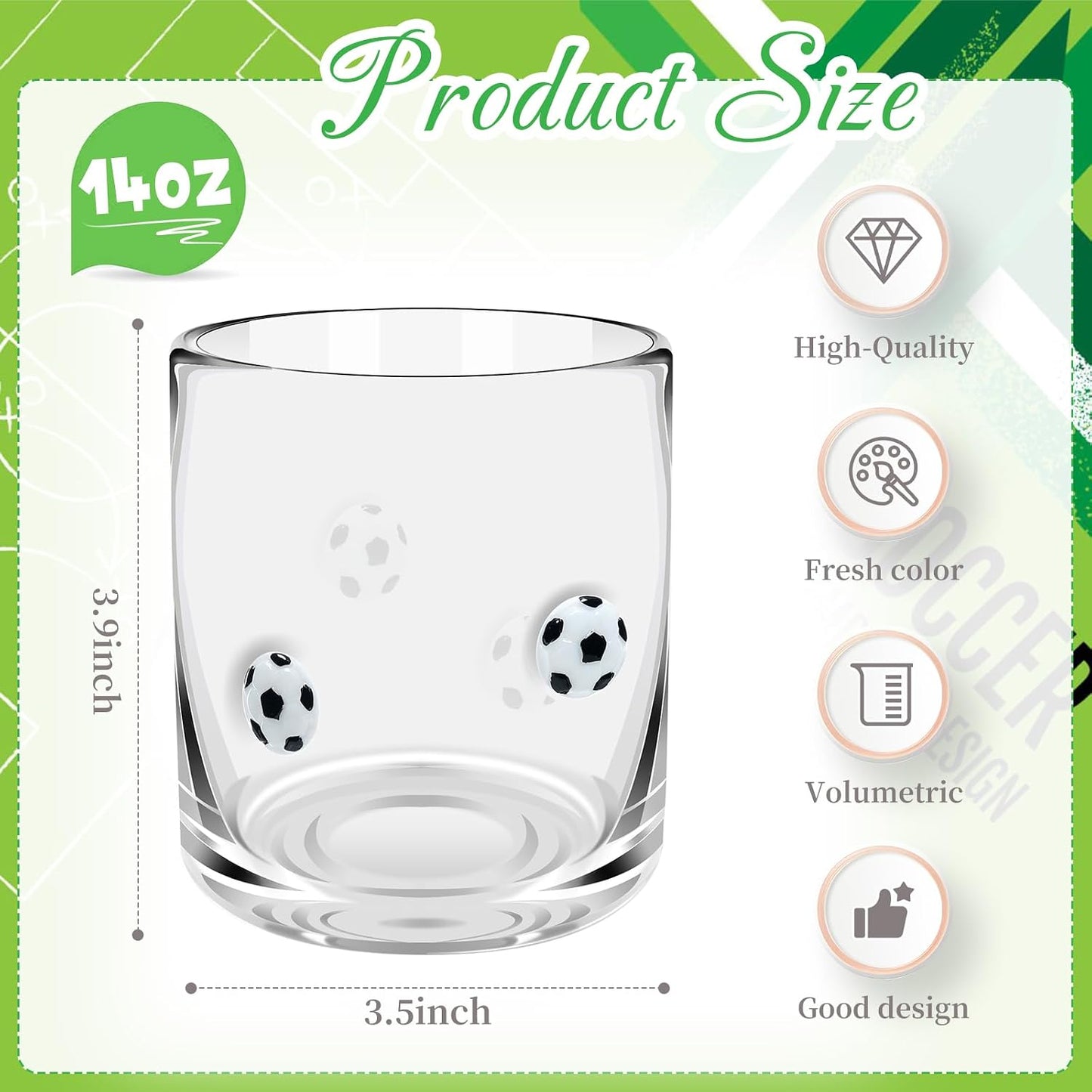 Gafas fútbol 14oz vaso sin tallo cristalería para cócteles