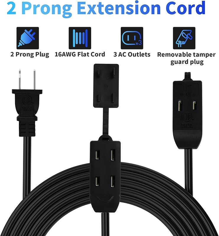Cable extensión 4ft 2 clavijas 3 tomas plano ETL OFC