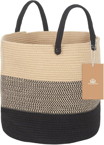 Cesta tejida cuerda natural asas para mantas ropa 15.7x13.8pulg