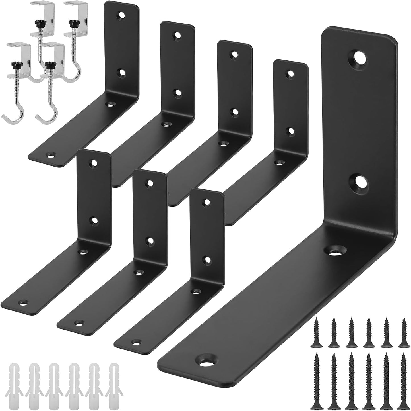 8 Soportes en L metal negro 6x4pulg para estante