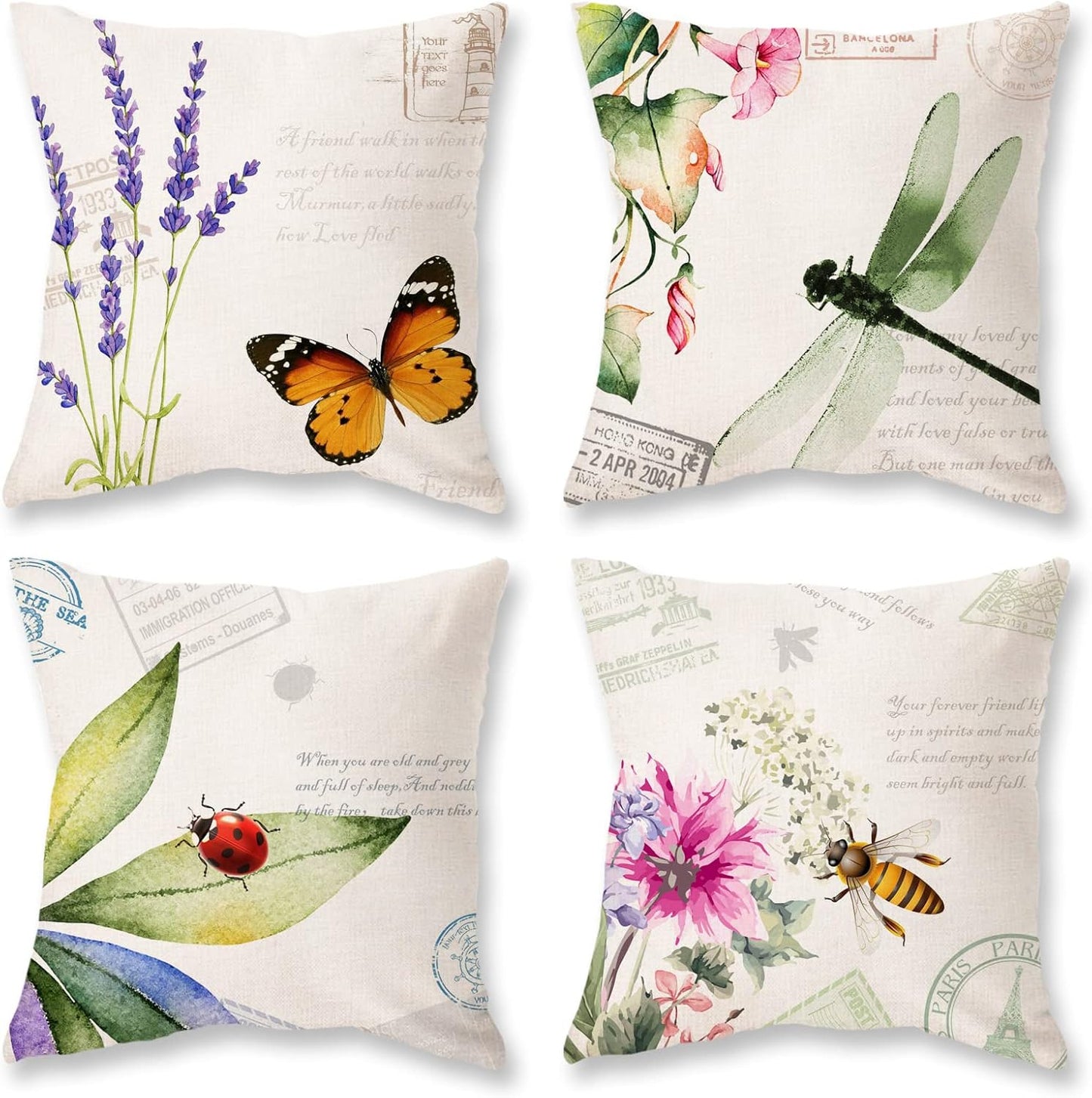 4 Pzas Fundas Almohada Decorativas 16x16" Jardín Patio