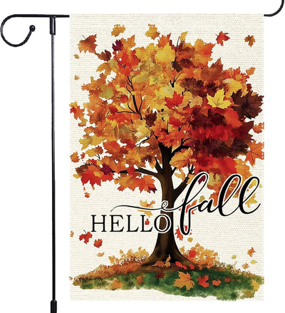 Bandera jardín hello fall arpillera doble cara 12.5x18pulg