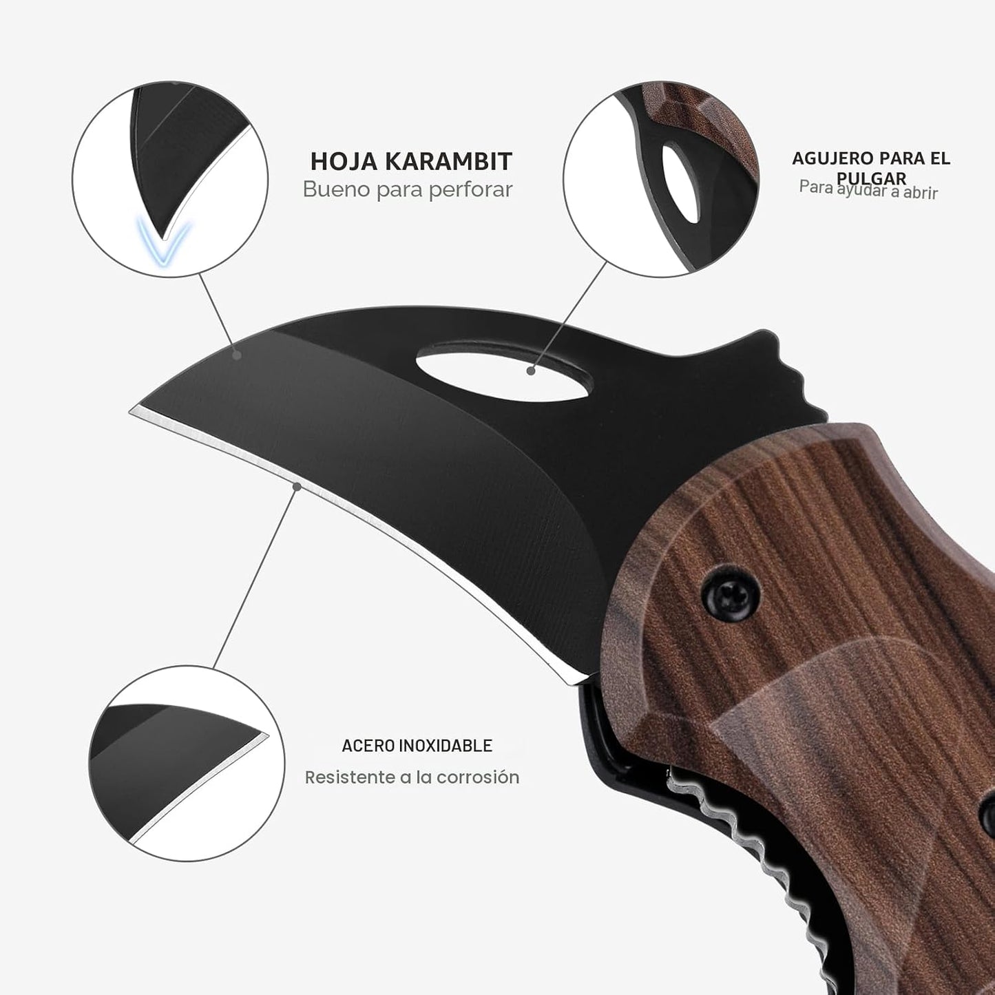 Cuchillo bolsillo para hombres hoja 1.34pulg caja grano madera