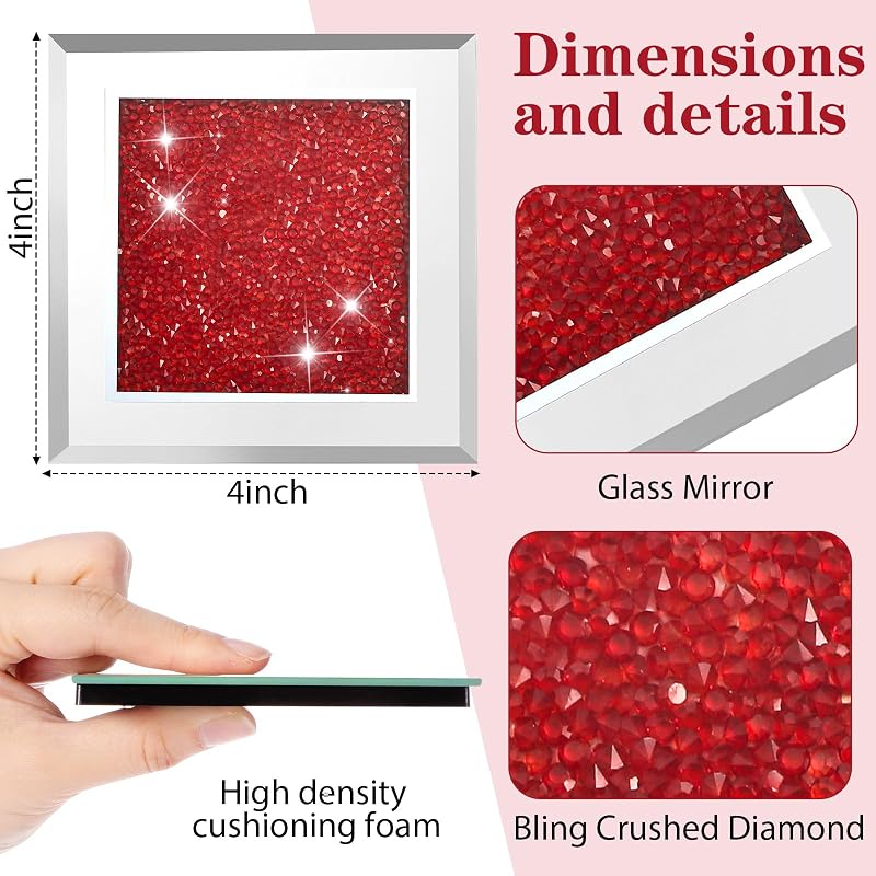 6 Pzas posavasos cristal diamantes con espejo decoración