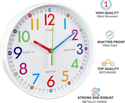 Reloj pared niños silencioso sin tictac 12pulg