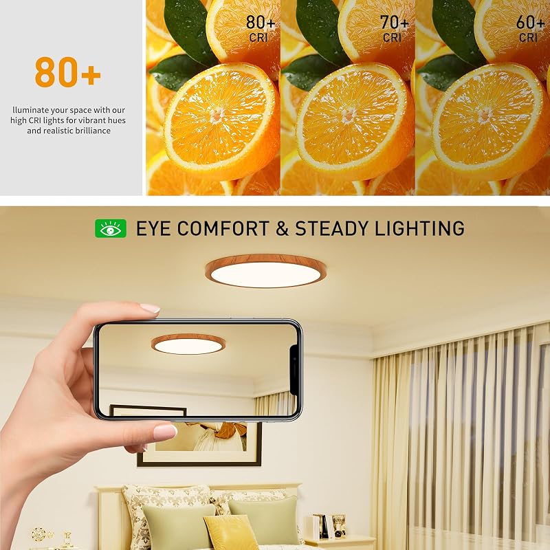 Lámpara techo LED 12" 24W veta madera 3CCT dormitorio