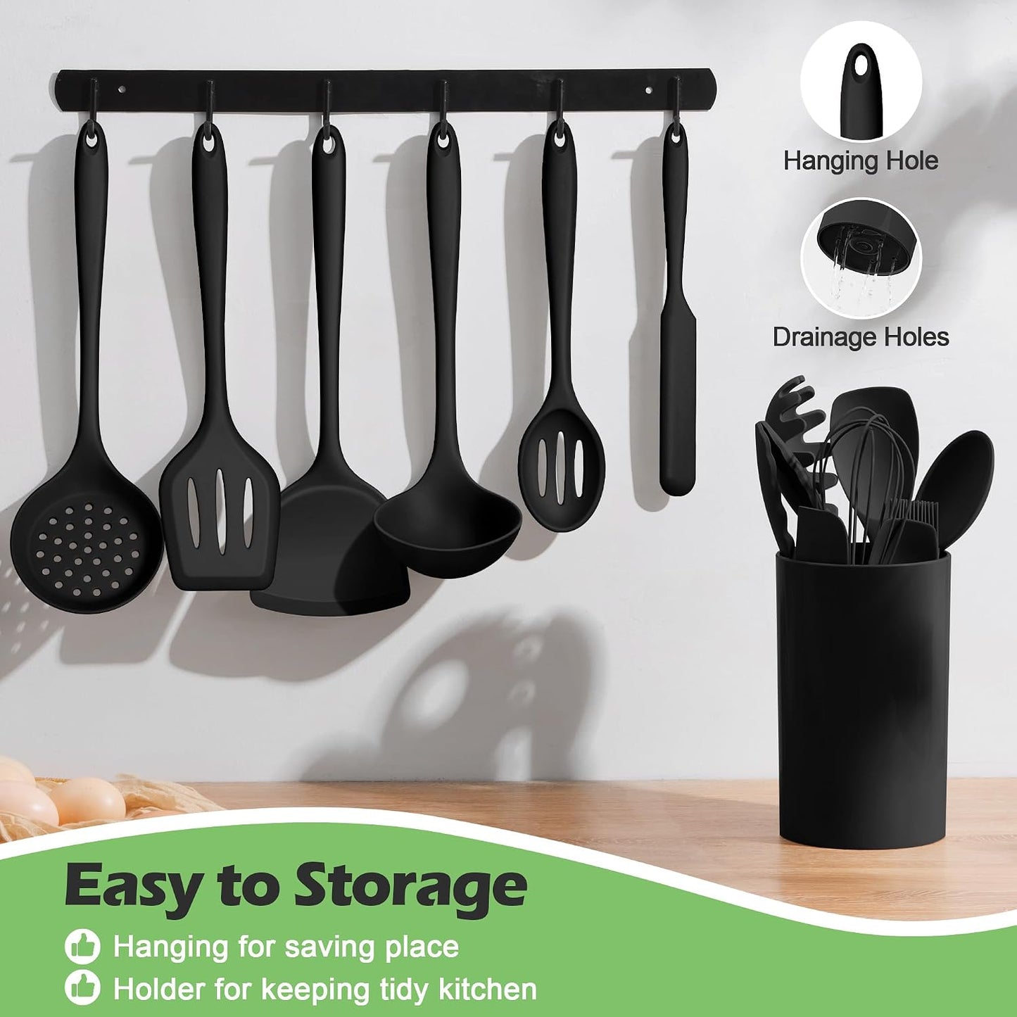 Set 15 Utensilios Silicona Antiadherentes con Soporte