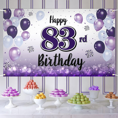 Decoración cumpleaños 83 globo morado cartel grande