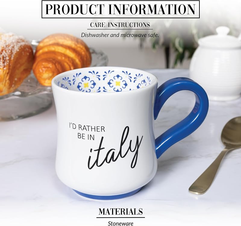 Taza gres 16oz para café té estilo mediterráneo