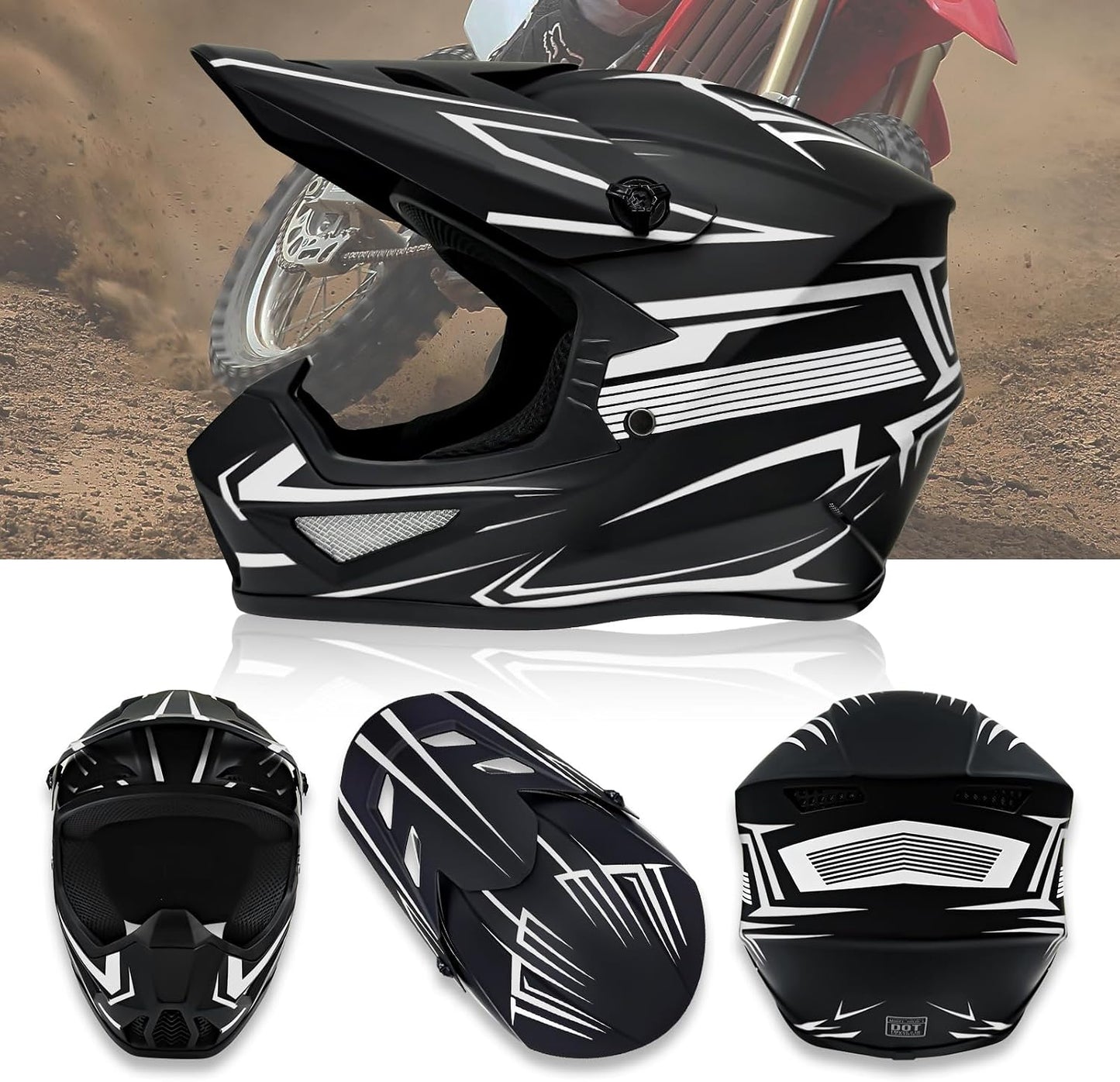 Casco motocross para niños set 4 pzas con guantes gafas