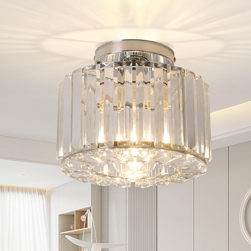 Lámpara techo cristal cromada semiempotrada para comedor