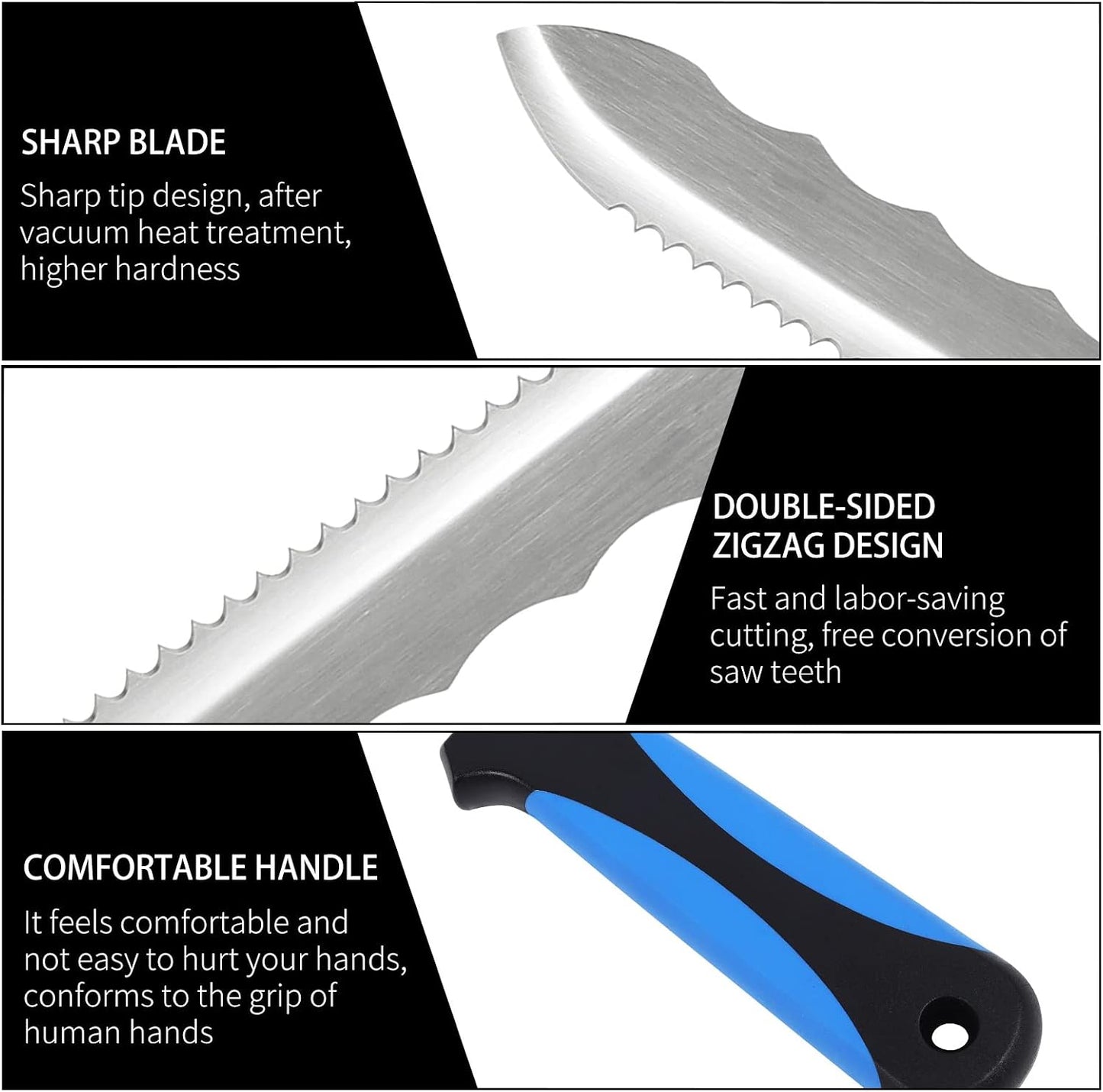 Cuchillo jardín acero inox 7.8" mango azul doble cara
