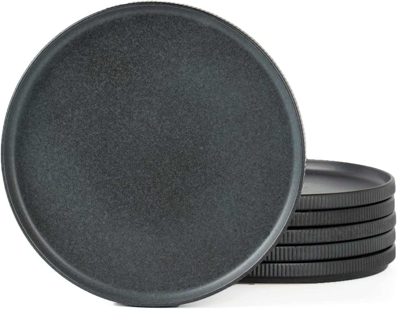 Set 6 platos ensalada 8pulg gres carbón oscuro mate