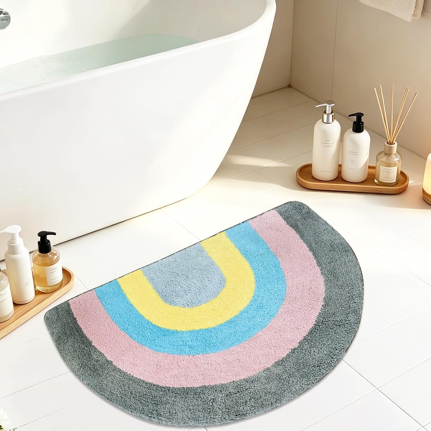 Alfombra baño medio círculo microfibra suave 17.7x27.6pulg