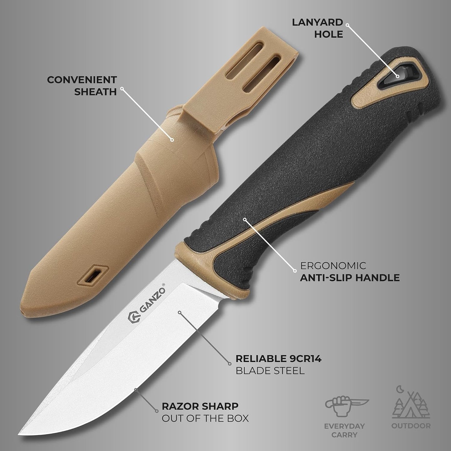 Cuchillo fijo acero inox mango PP con funda