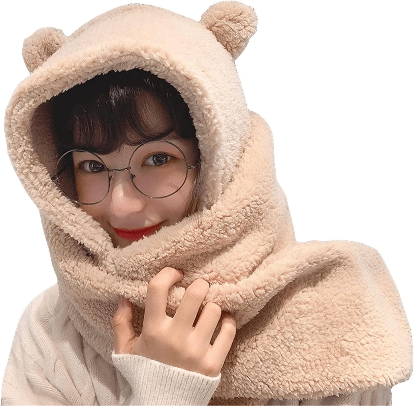 Gorro Kawaii 2en1 con orejas y bufanda Sherpa forro polar