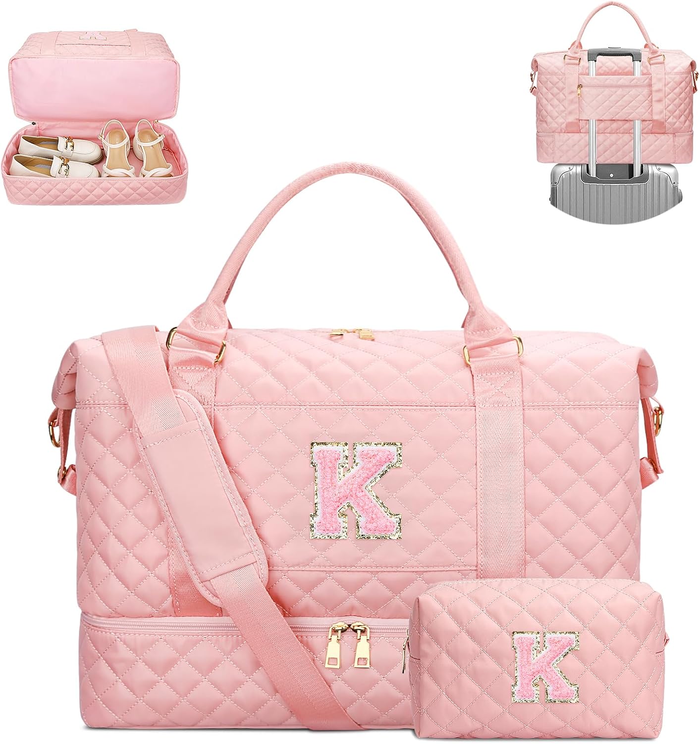 Bolso lona acolchado mujer compartimento zapatos rosa