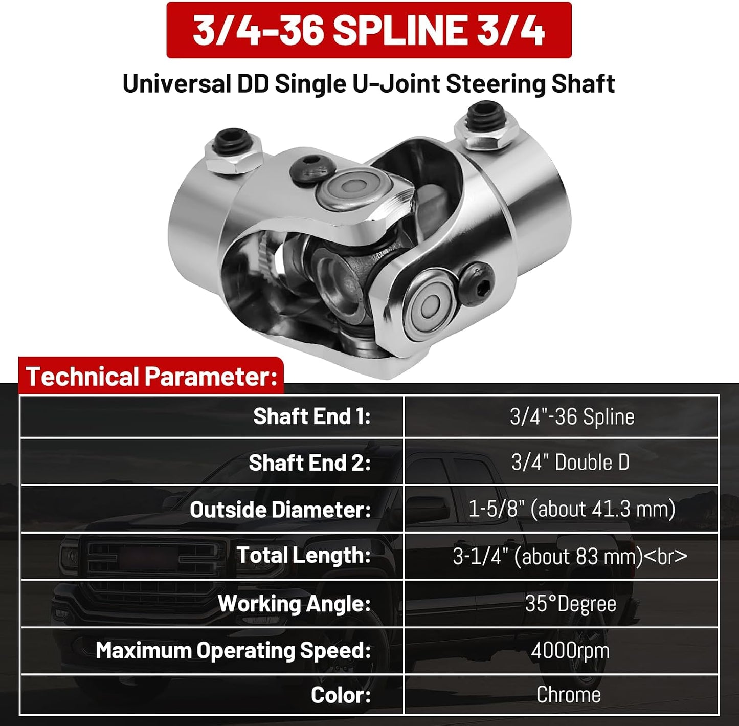 U-Joint Universal 3/4-36 Spline 35° Grado Chrome