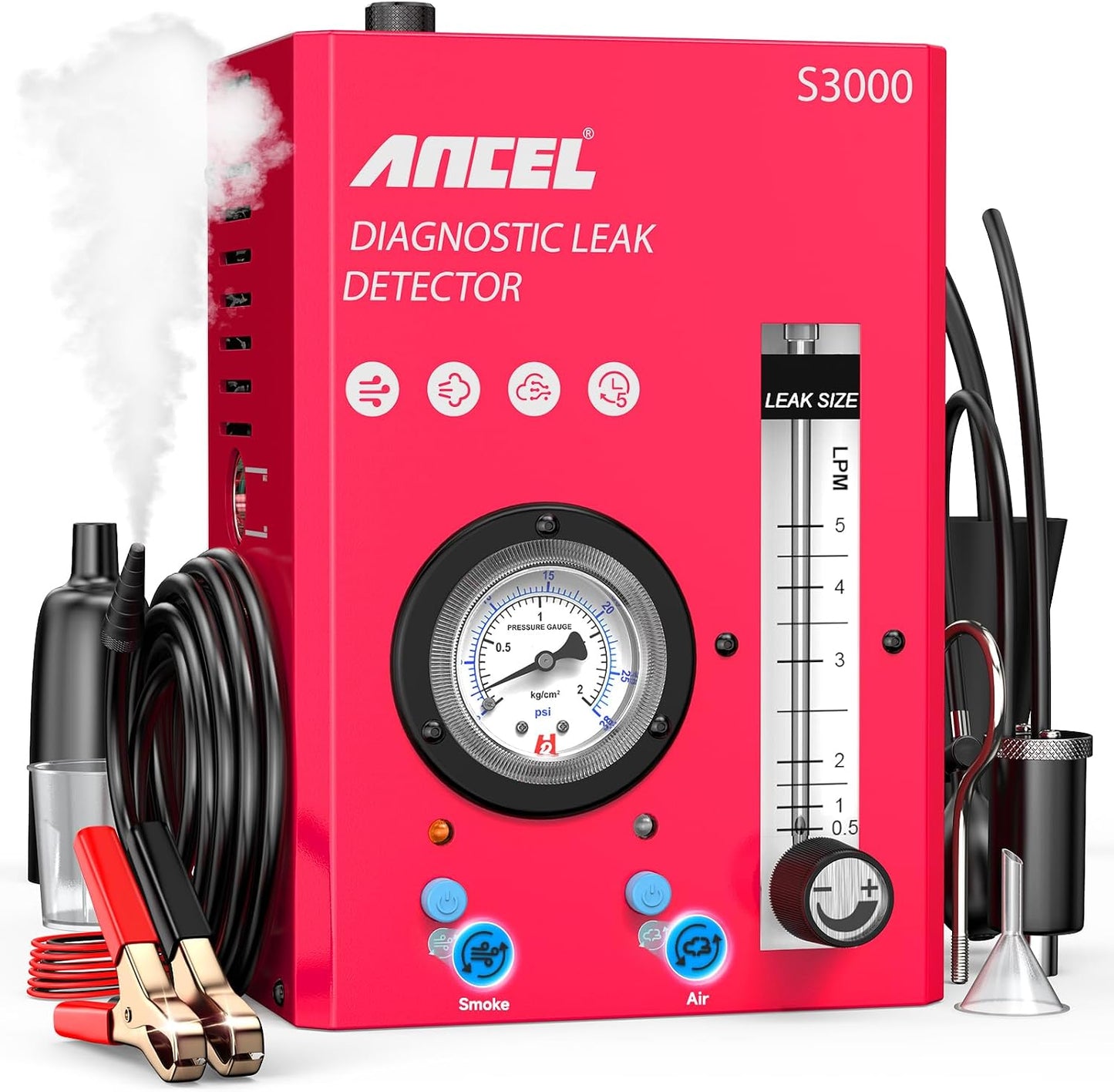 Detector fugas automotriz con compresor aire y medidor flujo