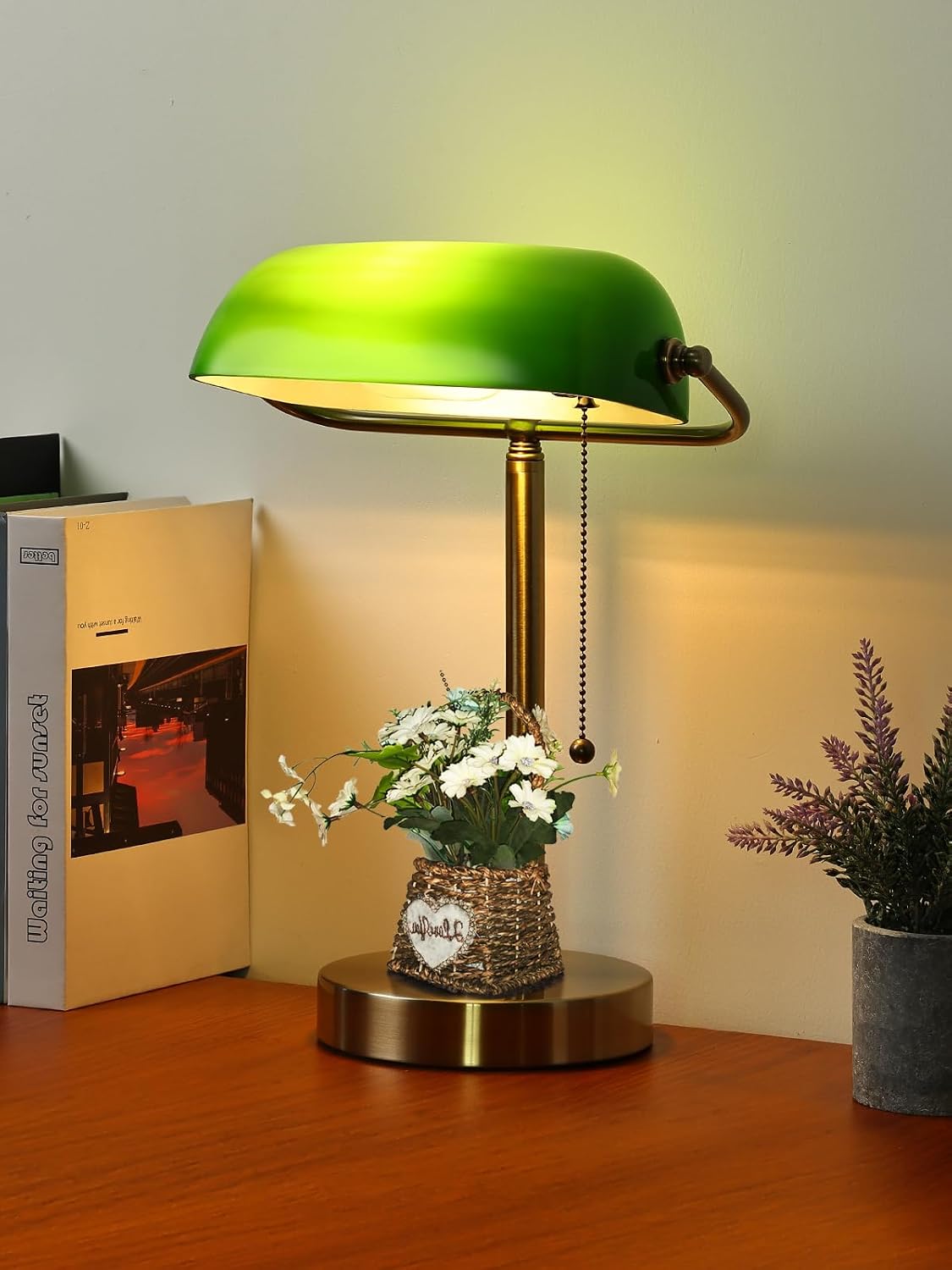 Lámpara escritorio cristal verde LED enchufable