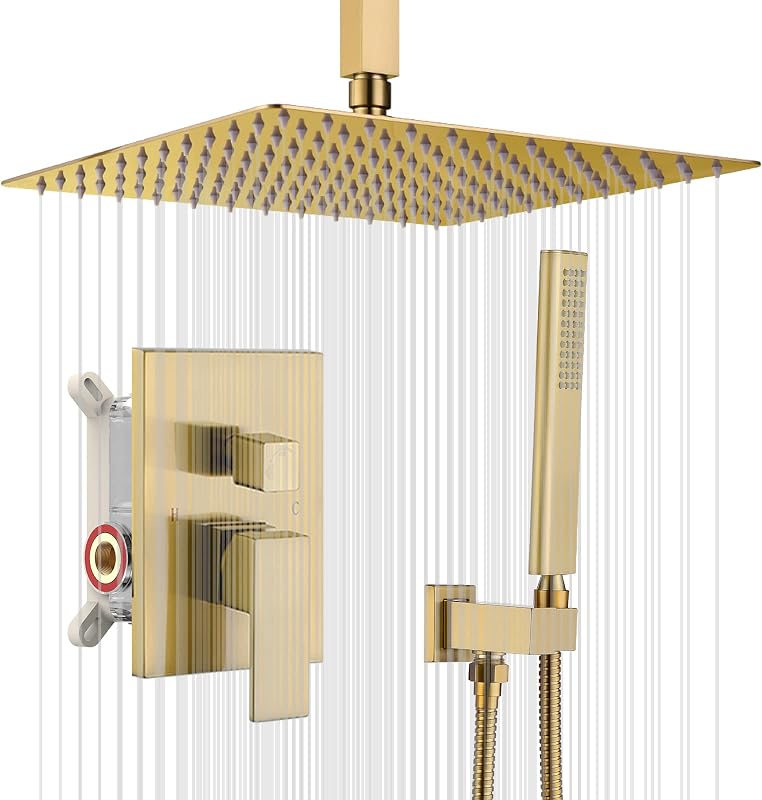 Sistema regadera lluvia 12" con grifo dorado