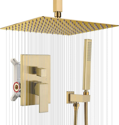 Sistema regadera lluvia 12" con grifo dorado
